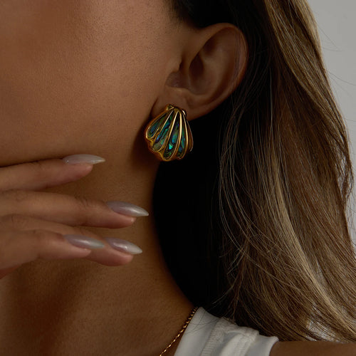Aros con Concha Abulón Acero Inoxidable 18K
